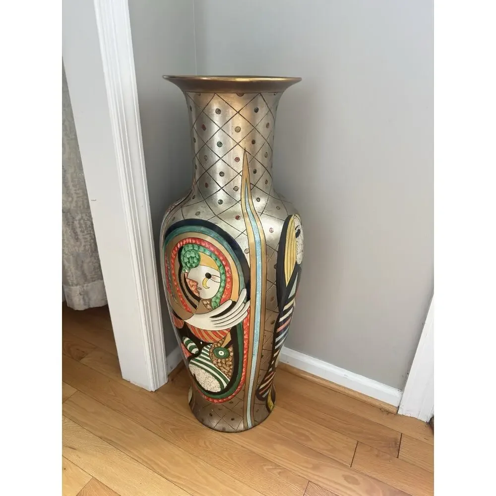 Picasso Inspired Cubist Faces Floor Vase Multicolor Inset Mosaic Art 35” Tall